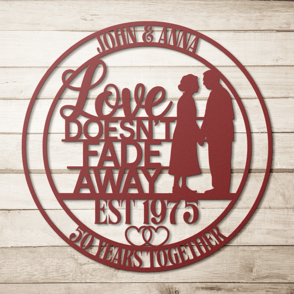 Personalized 50th Anniversary Metal Sign | Golden Anniversary Gift for Parents, Grandparents, Husband, Wife | 50 Year Wedding Wall Art Metal Sign Red / 12" Uber Elegant