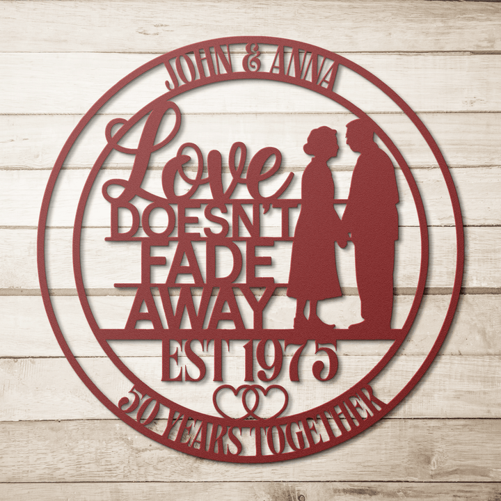 Personalized 50th Anniversary Metal Sign | Golden Anniversary Gift for Parents, Grandparents, Husband, Wife | 50 Year Wedding Wall Art Metal Sign Red / 12" Uber Elegant
