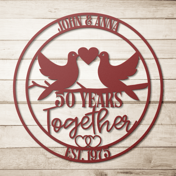 50th Anniversary Gift - Personalized Metal Wall Art for Couples - Custom Golden Wedding Keepsake Sign for Romantic Home Decor Metal Sign Red / 12" Uber Elegant