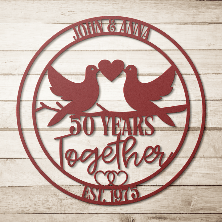 50th Anniversary Gift - Personalized Metal Wall Art for Couples - Custom Golden Wedding Keepsake Sign for Romantic Home Decor Metal Sign Red / 12" Uber Elegant