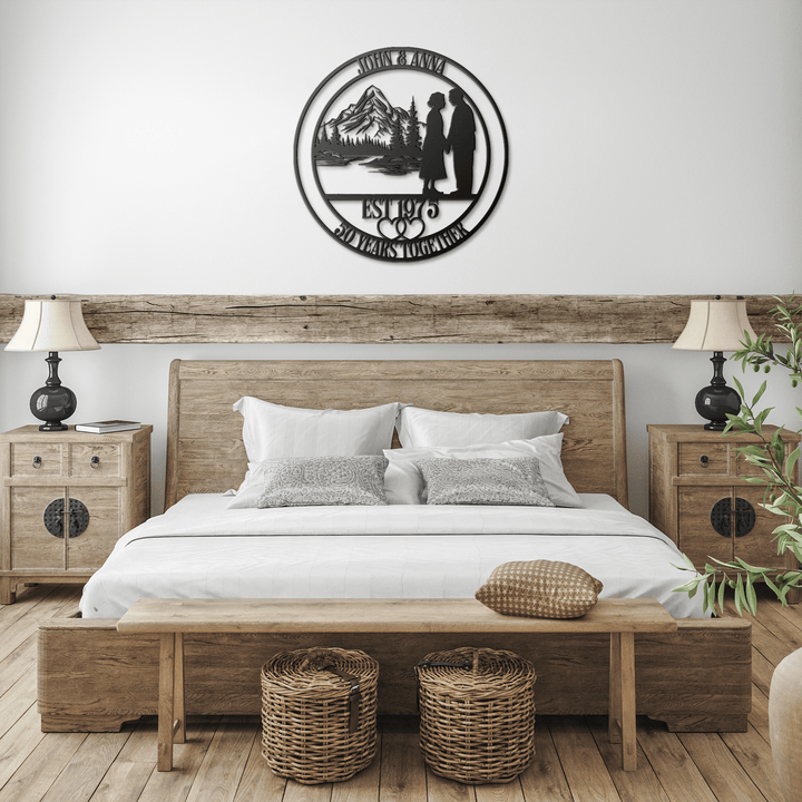 Custom Anniversary Wall Art - Romantic Keepsakes for 50 Years of Marriage - Personalized Golden Wedding Gift for Parents Metal Sign Black / 12" Uber Elegant