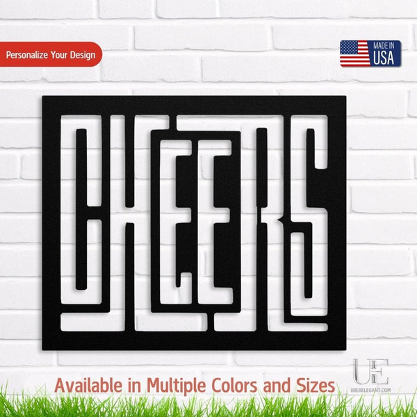 Cheers Print Metal Art – Bar Cart Wall Decor & Happy Hour Sign