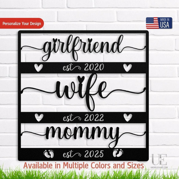 First Mothers Day Gift, Push Present, Expecting Mom, Personalized Anniversary Sign Metal Sign Black / 12" Uber Elegant