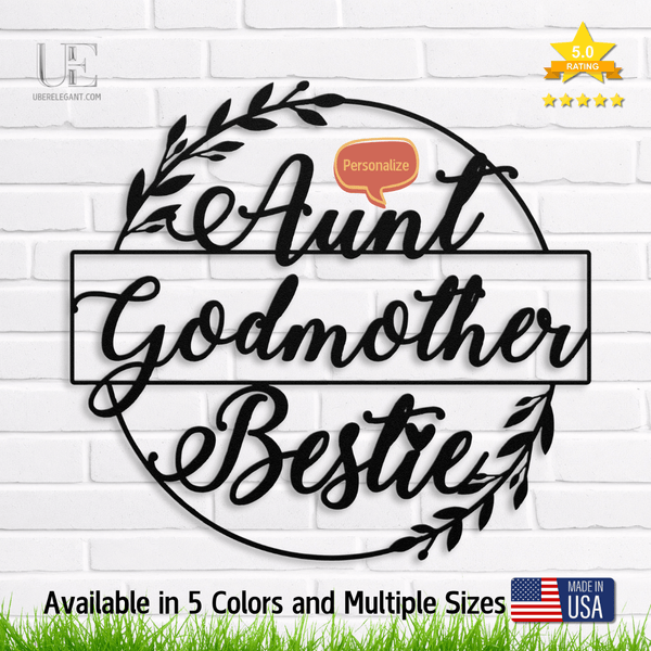 Personalized Godmother Gift - Custom Metal Wall Art for Aunt - Auntie & Godmother Sign - Birthday Gift for Godmother from Godchild Metal Sign Uber Elegant
