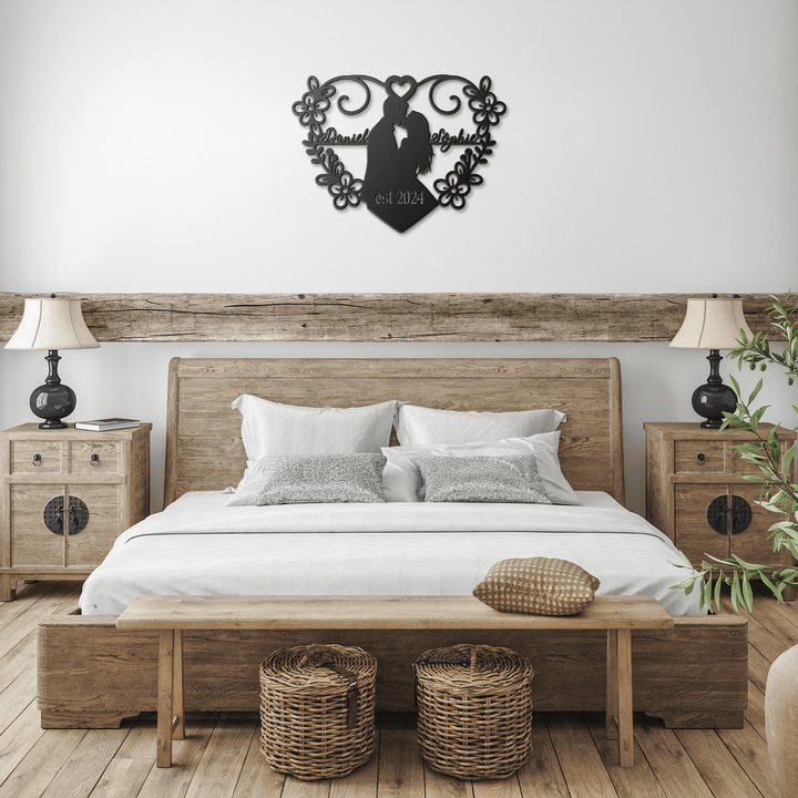 Personalized Couple Heart Wreath Sign | Romantic Keepsake for Anniversary or Valentine's Day | Custom Wedding Gift Metal Sign Black / 12" Uber Elegant
