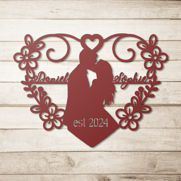 Personalized Couple Heart Wreath Sign | Romantic Keepsake for Anniversary or Valentine's Day | Custom Wedding Gift Metal Sign Red / 12" Uber Elegant
