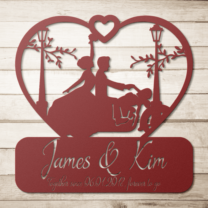 Personalized Gift for Bike Lovers - Custom Laser Cut Metal Sign for Couples - Unique Home Decor for Valentines, Weddings, Engagements, & Milestones Metal Sign Red / 12" Uber Elegant