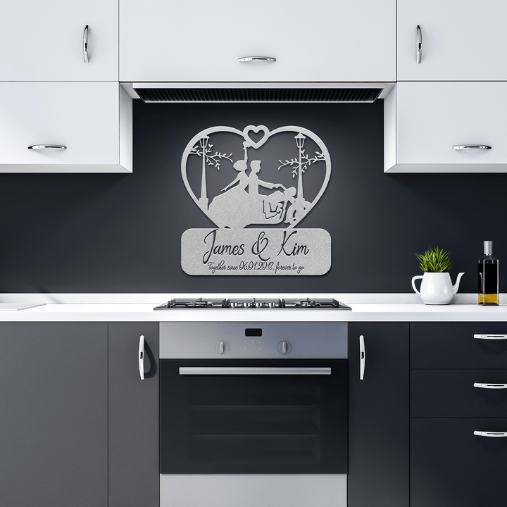 Personalized Gift for Bike Lovers - Custom Laser Cut Metal Sign for Couples - Unique Home Decor for Valentines, Weddings, Engagements, & Milestones Metal Sign Silver / 12" Uber Elegant