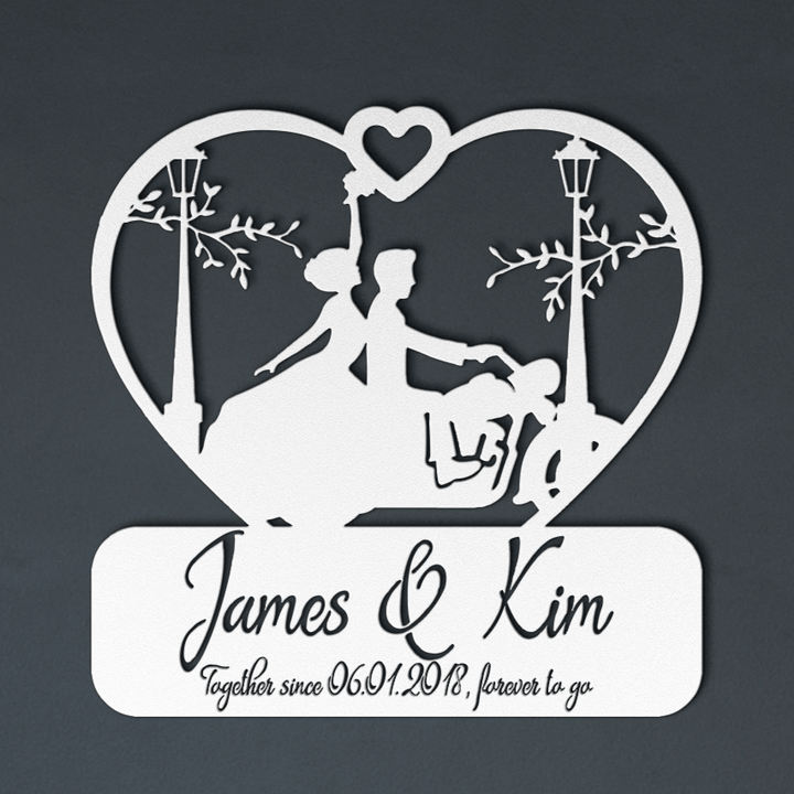 Personalized Gift for Bike Lovers - Custom Laser Cut Metal Sign for Couples - Unique Home Decor for Valentines, Weddings, Engagements, & Milestones Metal Sign White / 12" Uber Elegant