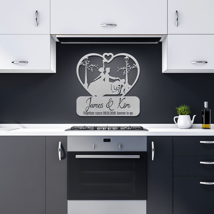 Personalized Biker Love Sign - Laser Cut Metal Art for Valentines, Milestone Anniversaries, Engagement Gift Metal Sign Silver / 12" Uber Elegant