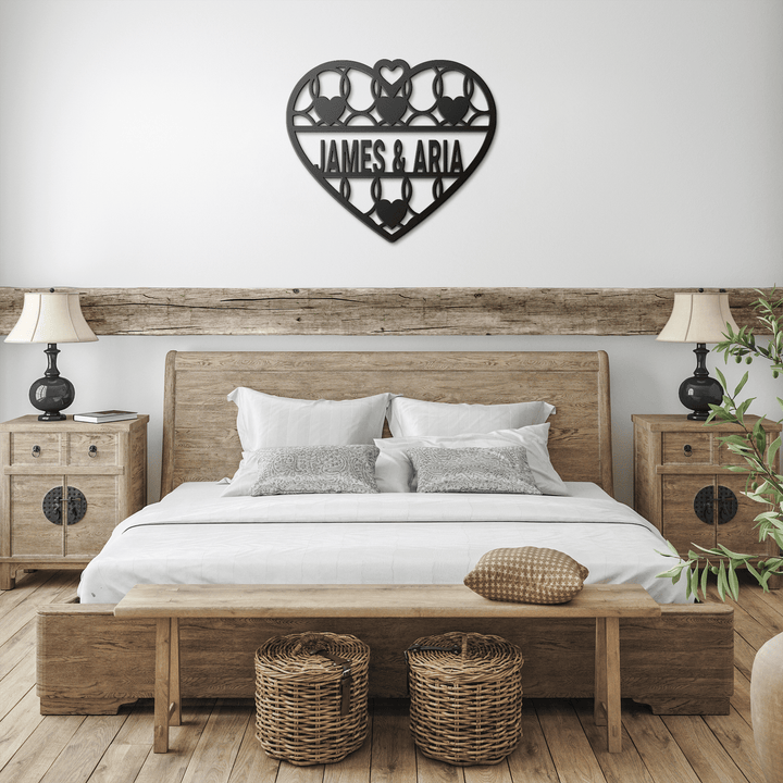 Personalized Heart Wreath Metal Art, Custom Anniversary Gift, Wedding Signage, 1 Year Anniversary Engagement Gifts for Couples Gifts for Him Metal Sign Black / 12" Uber Elegant