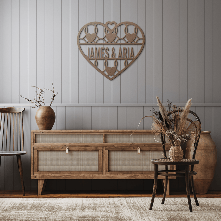 Personalized Heart Wreath Metal Art, Custom Anniversary Gift, Wedding Signage, 1 Year Anniversary Engagement Gifts for Couples Gifts for Him Metal Sign Uber Elegant