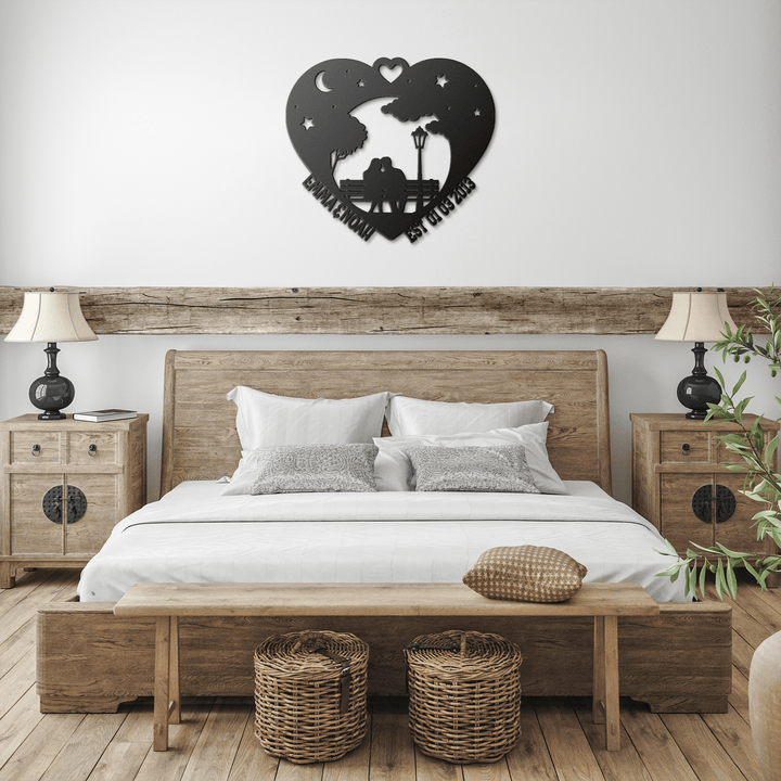 Romantic Anniversary Gifts Heart Metal Art | Personalized Couple Silhouette Sign | Custom Love Gift for Weddings & Anniversaries Metal Sign Black / 12" Uber Elegant