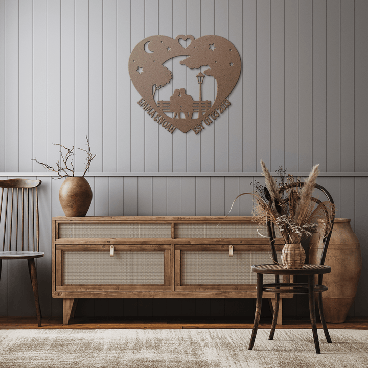 Romantic Anniversary Gifts Heart Metal Art | Personalized Couple Silhouette Sign | Custom Love Gift for Weddings & Anniversaries Metal Sign Uber Elegant