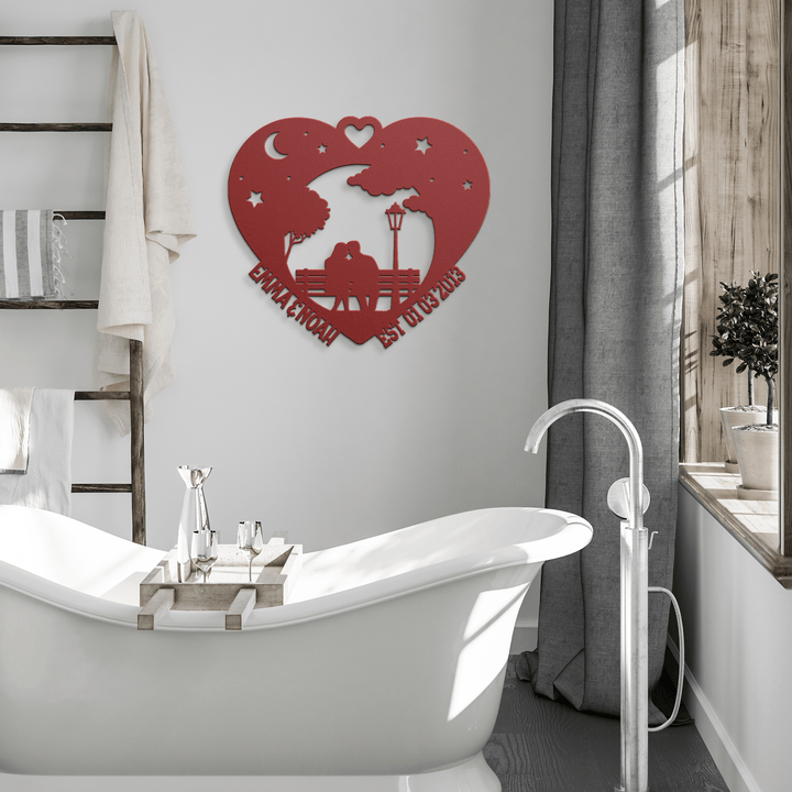 Romantic Anniversary Gifts Heart Metal Art | Personalized Couple Silhouette Sign | Custom Love Gift for Weddings & Anniversaries Metal Sign Uber Elegant