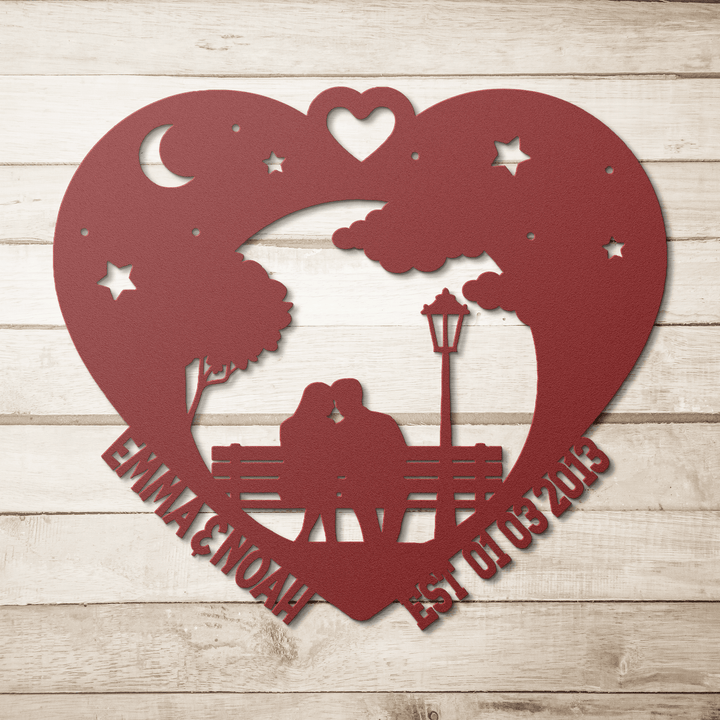 Romantic Anniversary Gifts Heart Metal Art | Personalized Couple Silhouette Sign | Custom Love Gift for Weddings & Anniversaries Metal Sign Red / 12" Uber Elegant
