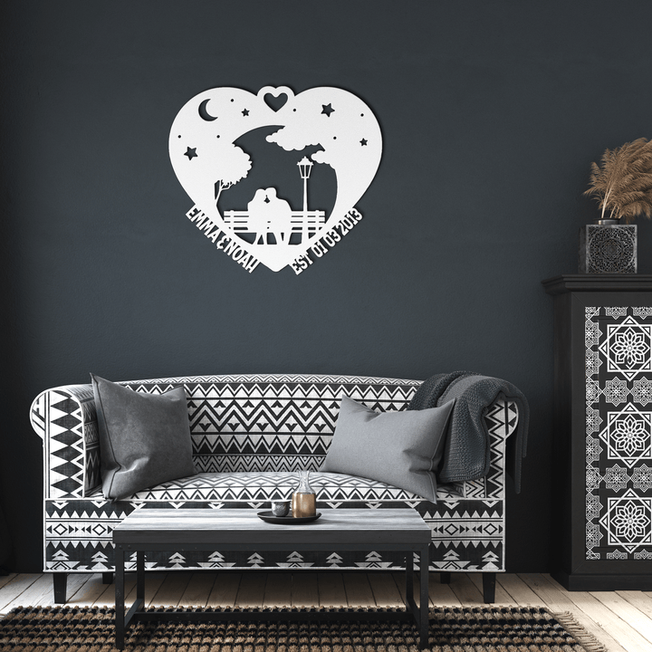 Romantic Anniversary Gifts Heart Metal Art | Personalized Couple Silhouette Sign | Custom Love Gift for Weddings & Anniversaries Metal Sign White / 12" Uber Elegant