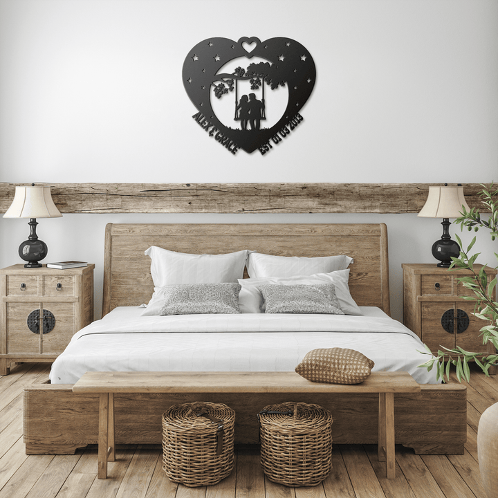 Engagement Gifts for Couples | Personalized Swing Silhouette Metal Art | Romantic Custom Love Sign for Weddings & Anniversaries Metal Sign Black / 12" Uber Elegant