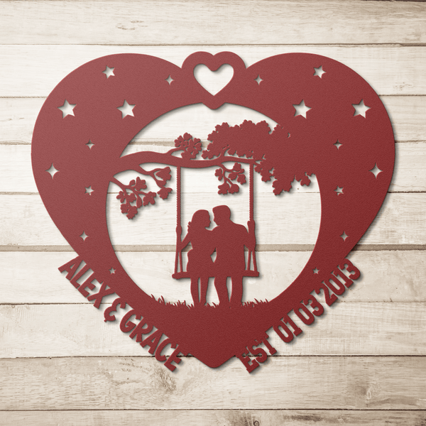 Engagement Gifts for Couples | Personalized Swing Silhouette Metal Art | Romantic Custom Love Sign for Weddings & Anniversaries Metal Sign Red / 12" Uber Elegant