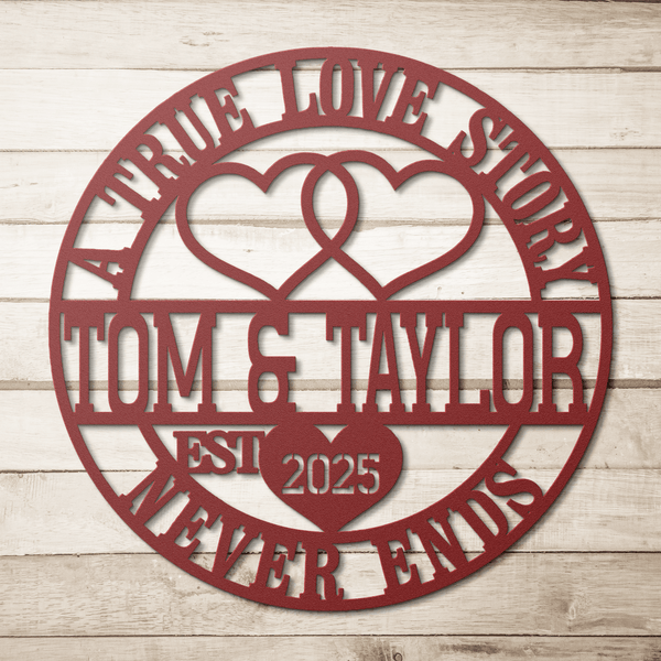 Personalized Wedding Gift for Couple, Metal Heart Sign with Name and Date, Wedding Date Sign, Engagement Announcement Sign, Anniversary Gift Metal Sign Red / 12" Uber Elegant