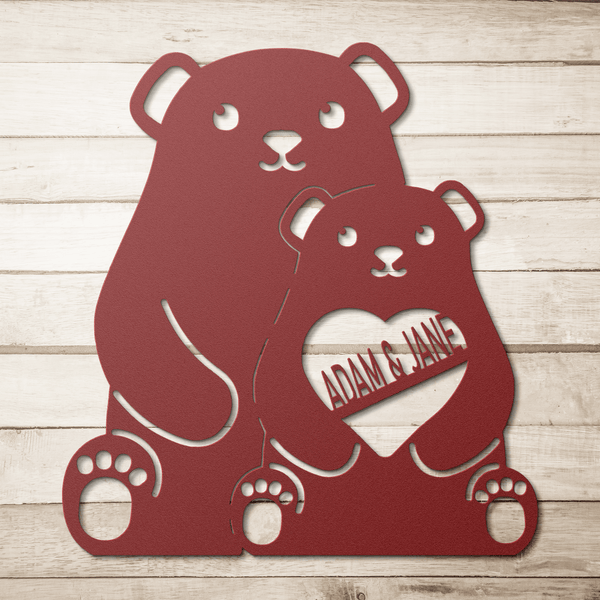 Gifts for Boyfriend: Custom Metal Bears Sign, Unique Personalized Gift Metal Sign Red / 12" Uber Elegant