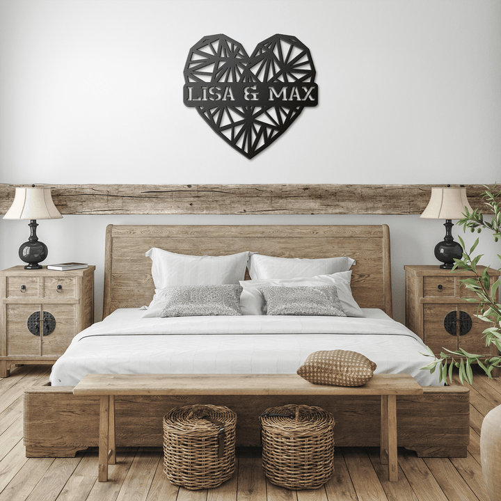 Personalized Metal Heart Sign w/ Names for Weddings & Anniversaries Metal Sign Black / 12" Uber Elegant