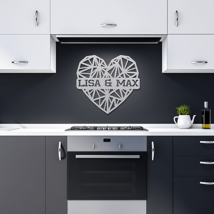 Personalized Metal Heart Sign w/ Names for Weddings & Anniversaries Metal Sign Silver / 12" Uber Elegant