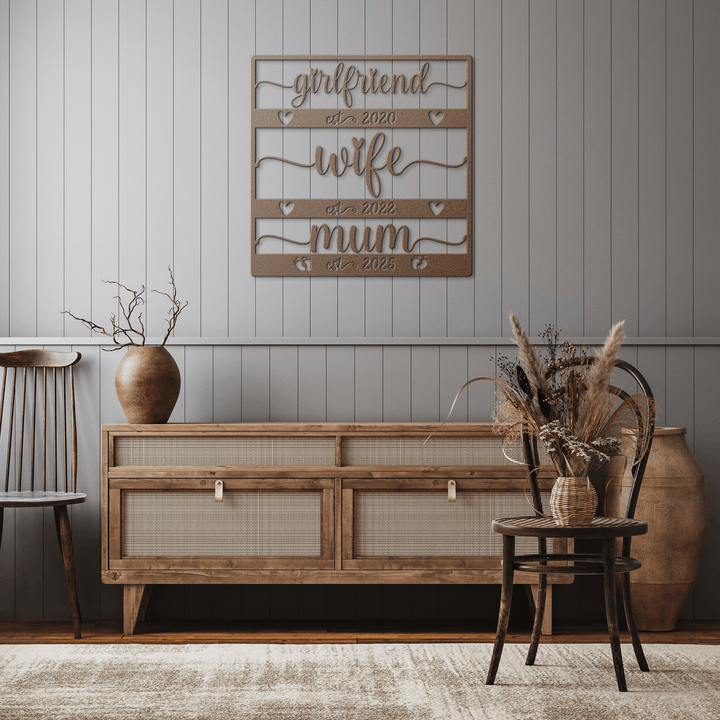 Personalized Girlfriend to Wife to Mom Metal Sign - Push Present, 1st Mother’s Day Gift, Expecting Mom Gift, Custom Name & Date Art Metal Sign Uber Elegant