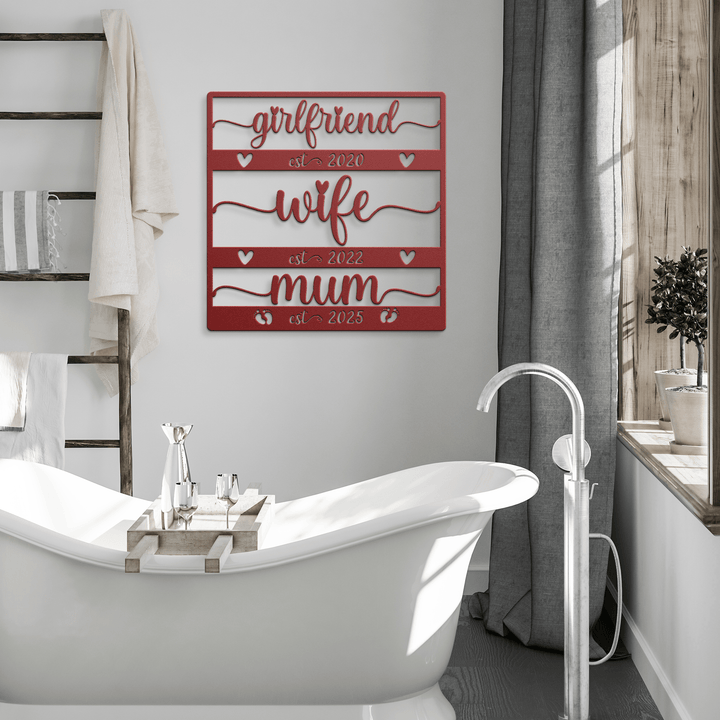 Personalized Girlfriend to Wife to Mom Metal Sign - Push Present, 1st Mother’s Day Gift, Expecting Mom Gift, Custom Name & Date Art Metal Sign Uber Elegant