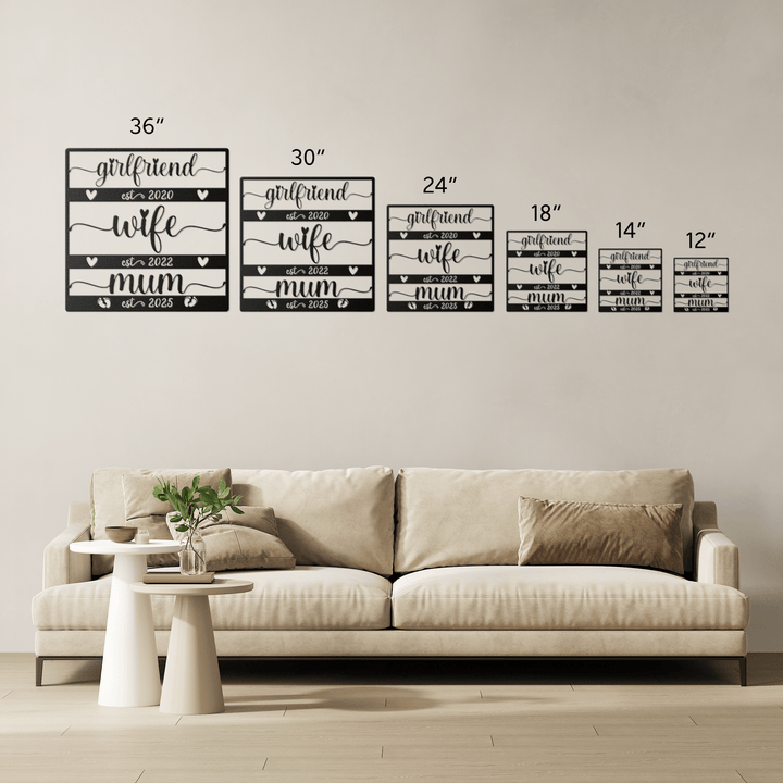 Personalized Girlfriend to Wife to Mom Metal Sign - Push Present, 1st Mother’s Day Gift, Expecting Mom Gift, Custom Name & Date Art Metal Sign Uber Elegant