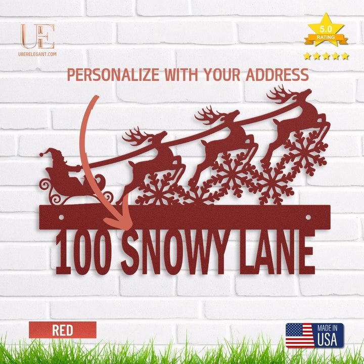 Santa Claus is Coming to Town Metal Santa Sleigh with Reindeer Stand Christmas Mantel Decor Metal Christmas Decor, Choice of Finish Metal Sign Red / 12 Uber Elegant