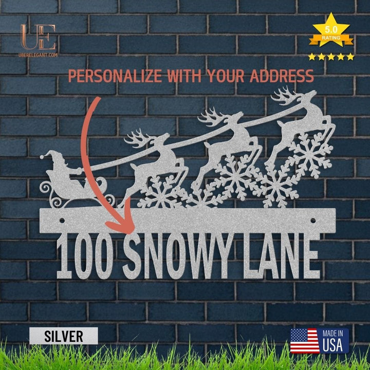 Santa Claus is Coming to Town Metal Santa Sleigh with Reindeer Stand Christmas Mantel Decor Metal Christmas Decor, Choice of Finish Metal Sign Silver / 12 Uber Elegant