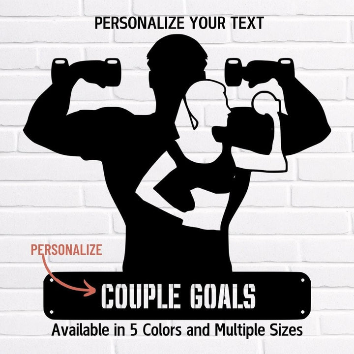 Elevate Your Workout Space with Personalized Couples Metal Gym Art Metal Art Black / 12" Uber Elegant