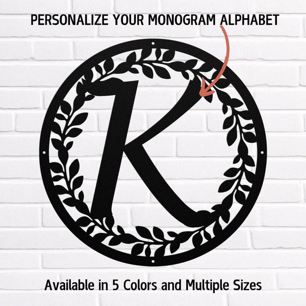 Metal Circle Letter Monogram w/ Vines, Wall Sign, Couples Wedding Gift Metal Art Black / 12" Uber Elegant
