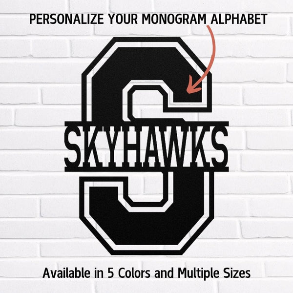 Custom Varsity Monogram Metal Art - Personalized Wall Sign for Home Décor Metal Art Black / 12" Uber Elegant