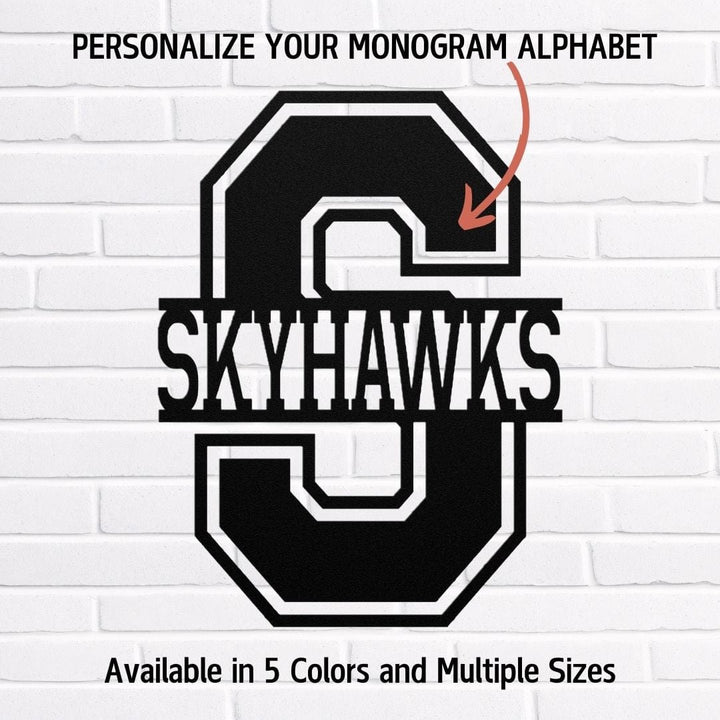 Custom Varsity Monogram Metal Art - Personalized Wall Sign for Home Décor Metal Art Black / 12" Uber Elegant