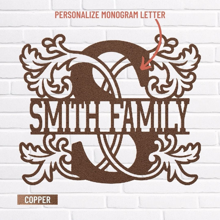 Personalized Family Name Metal Monogram Sign for Wall Décor Metal Art Copper / 12" Uber Elegant
