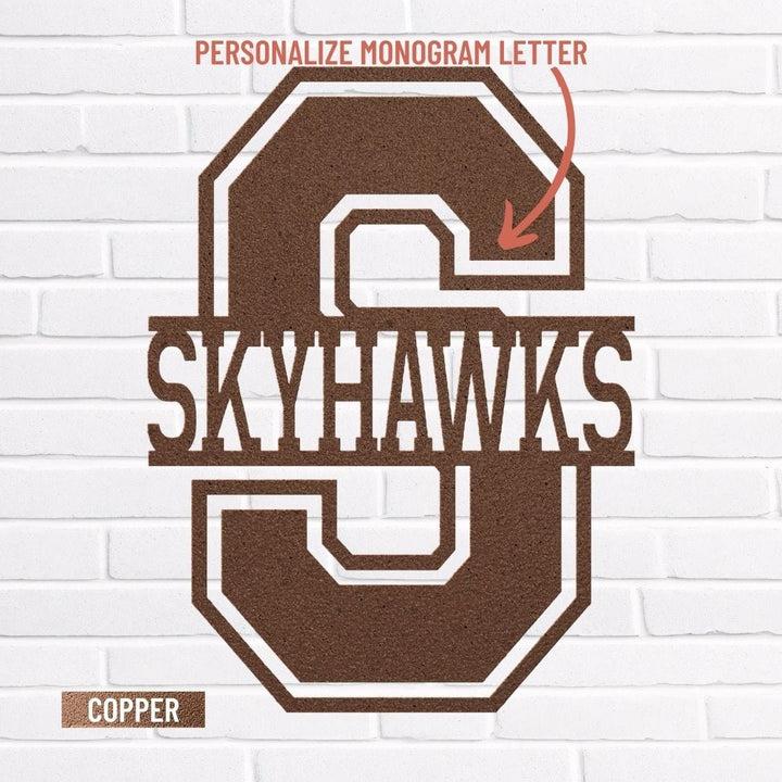 Custom Varsity Monogram Metal Art - Personalized Wall Sign for Home Décor Metal Art Copper / 12" Uber Elegant