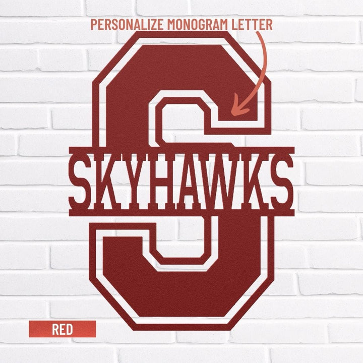 Custom Varsity Monogram Metal Art - Personalized Wall Sign for Home Décor Metal Art Red / 12" Uber Elegant