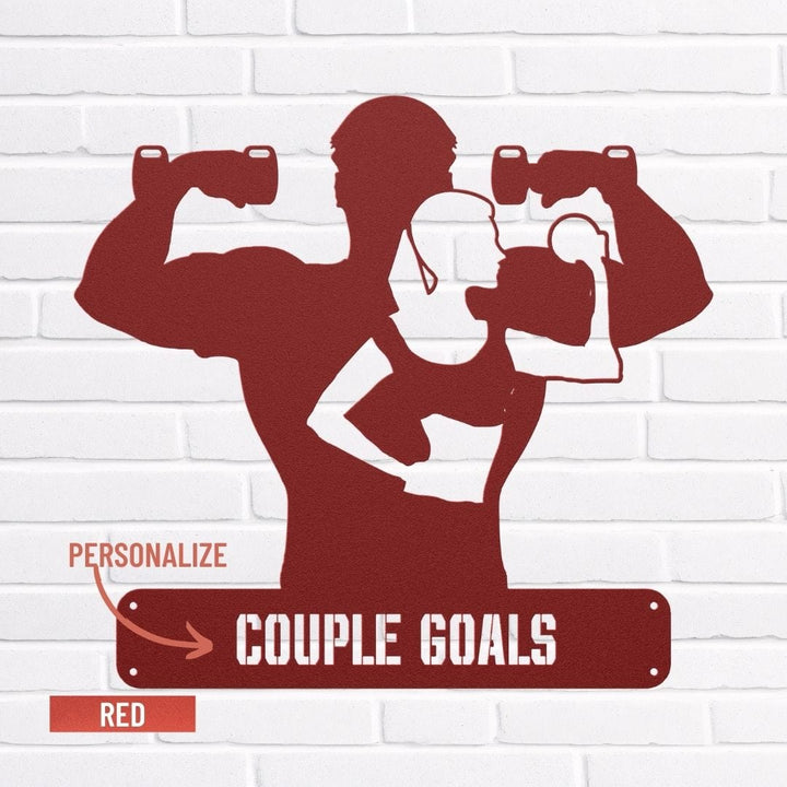 Elevate Your Workout Space with Personalized Couples Metal Gym Art Metal Art Red / 12" Uber Elegant