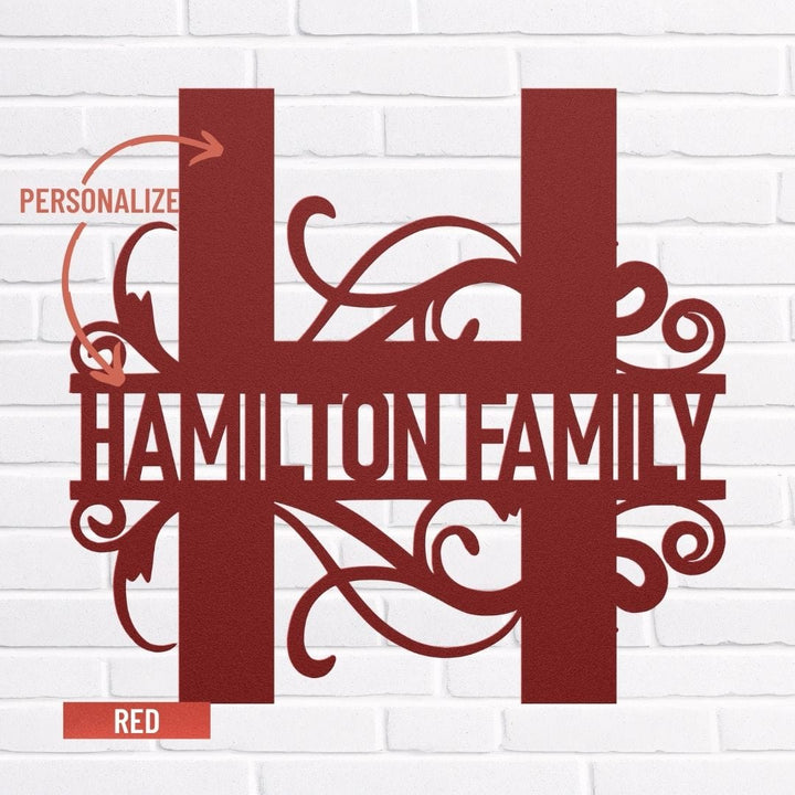Personalized Split Letter Monogram Wall Art – Custom Name & Initial Design Metal Art Red / 12" Uber Elegant