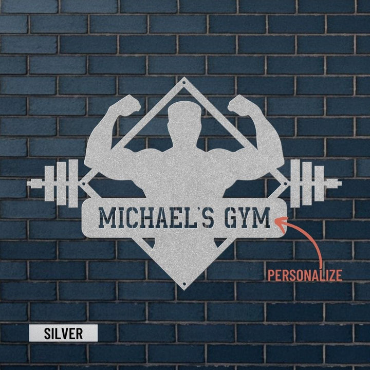 Fitness Wall Art Sign | Biceps Metal Sign for Home and Professional Gyms Metal Art Silver / 12" Uber Elegant