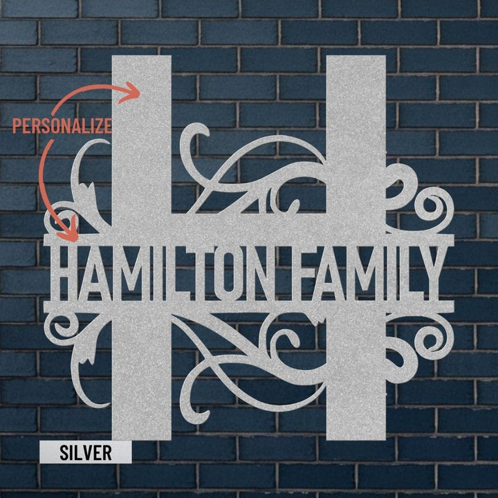 Personalized Split Letter Monogram Wall Art – Custom Name & Initial Design Metal Art Silver / 12" Uber Elegant