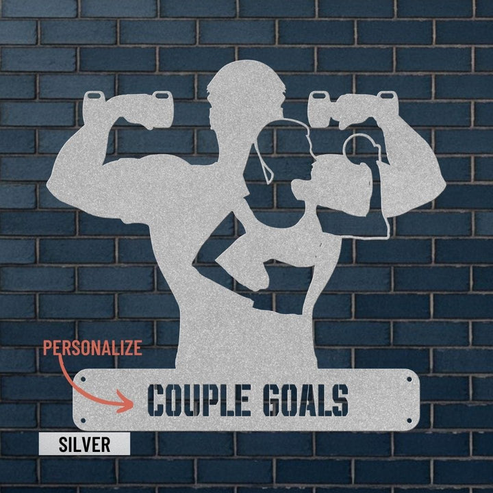 Elevate Your Workout Space with Personalized Couples Metal Gym Art Metal Art Silver / 12" Uber Elegant