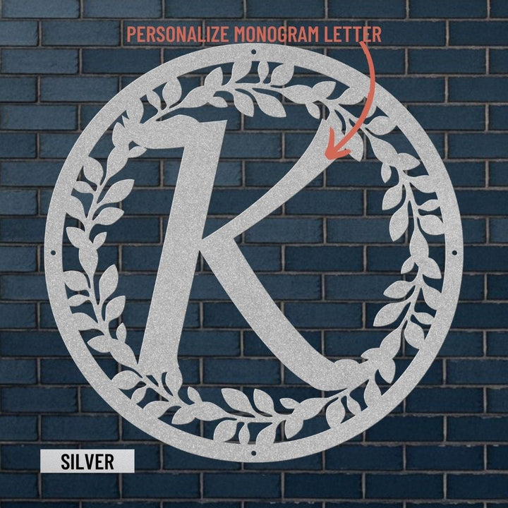 Metal Circle Letter Monogram w/ Vines, Wall Sign, Couples Wedding Gift Metal Art Silver / 12" Uber Elegant