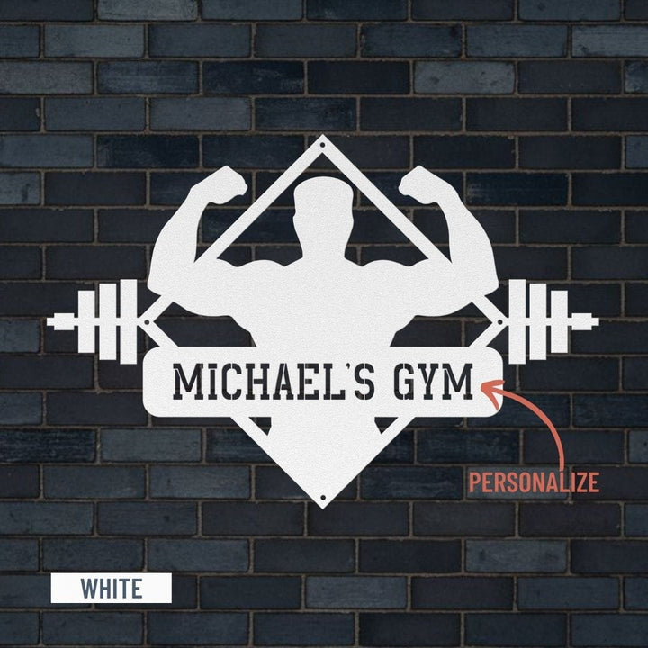 Fitness Wall Art Sign | Biceps Metal Sign for Home and Professional Gyms Metal Art White / 12" Uber Elegant