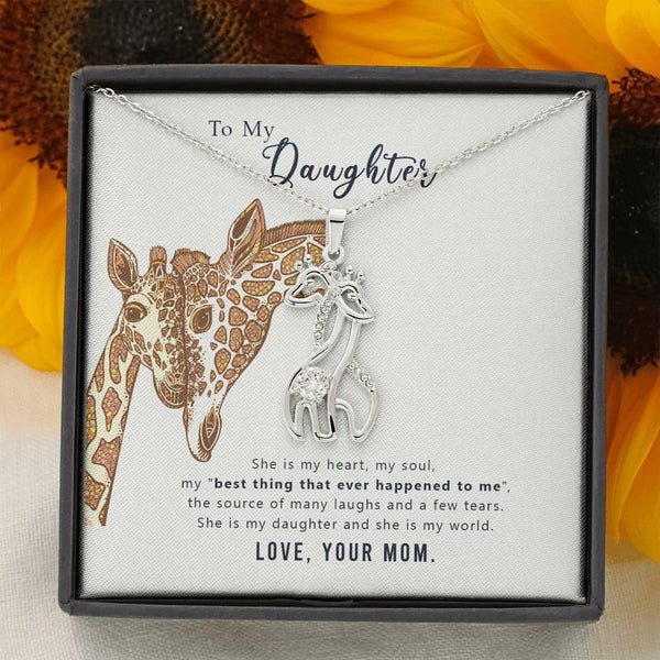 Graceful Love Giraffe Necklace in White and Yellow Gold Finish - Uber Elegant