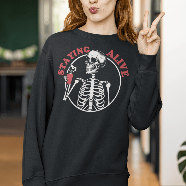 Funny Staying alive Coffee Addict Sweatshirt - Uber Elegant